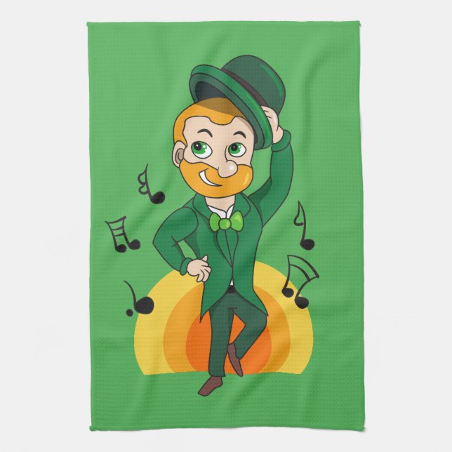 Dancing leprechaun, St. Patrick's Day cartoon  Kitchen Towel (Vertical)