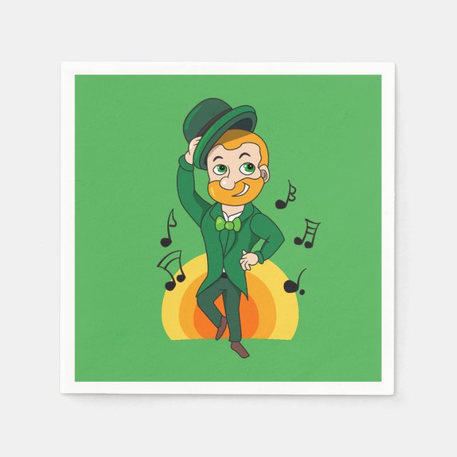 Dancing leprechaun, St. Patrick's Day cartoon  Napkins (Front)
