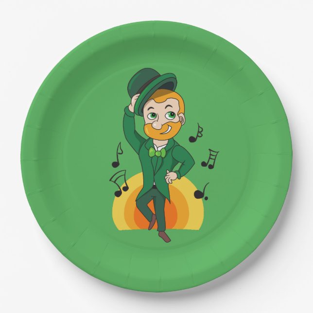 Dancing leprechaun, St. Patrick's Day cartoon  Paper Plates (Front)