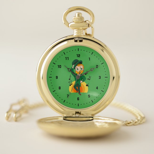 Dancing leprechaun, St. Patrick's Day cartoon  Pocket Watch (Inside)