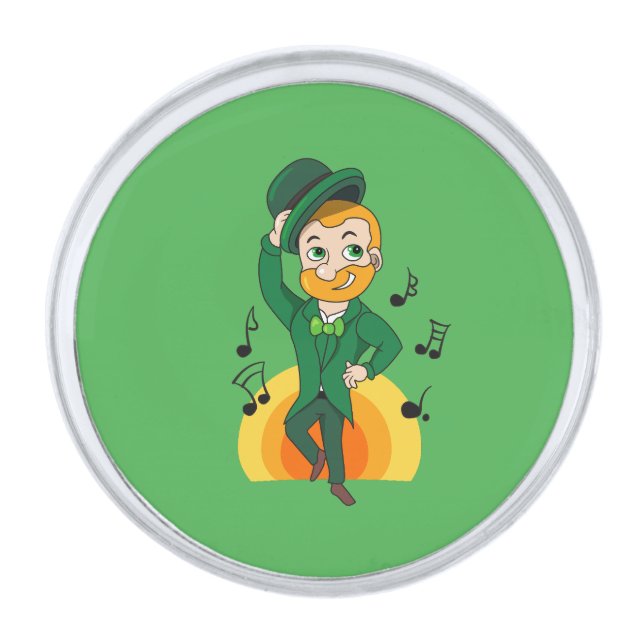 Dancing leprechaun, St. Patrick's Day cartoon  Silver Finish Lapel Pin (Front)