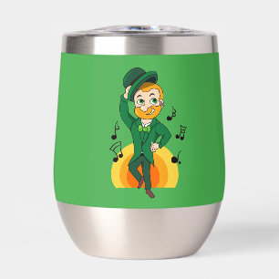 Dancing leprechaun, St. Patrick's Day cartoon Thermal Wine Tumbler