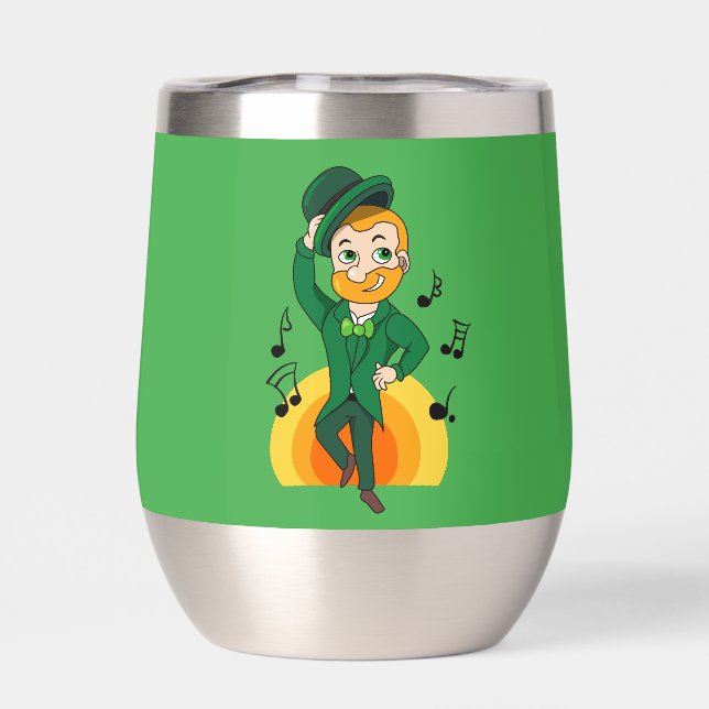 Dancing leprechaun, St. Patrick's Day cartoon  Thermal Wine Tumbler (Back)