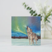 Dancing Lights howling wolf square card (Standing Front)