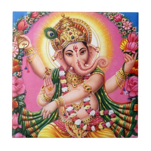 Dancing Lord Ganesha Ceramic Tile