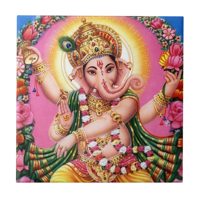Dancing Lord Ganesha Ceramic Tile (Front)
