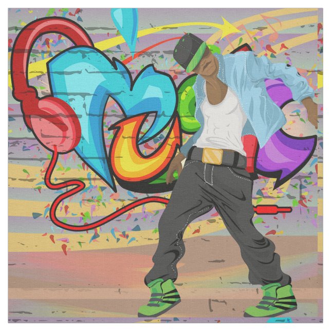 Dancing Man 2 Music Graffiti Wall Fabric (Swatch)
