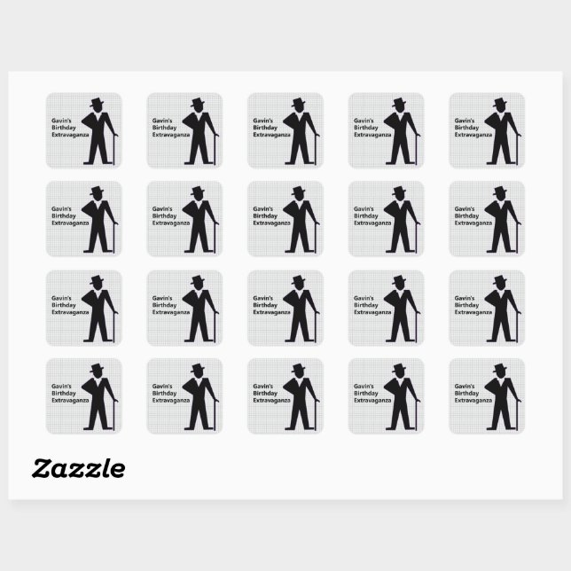 Dancing Man Silhouette with Top Hat and Cane  Square Sticker (Sheet)