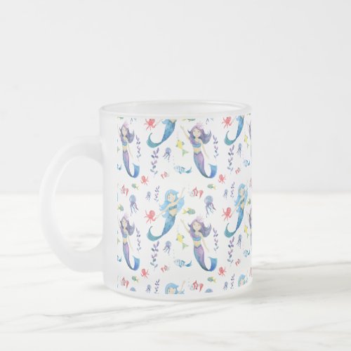 Dancing mermaids frosted glass coffee mug