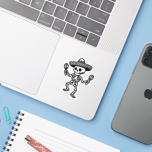 Dancing Mexican Skeleton Sticker (Laptop w/ iPhone)