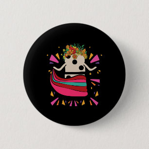 Dancing Mexican Train Domino Tile Flowers Funny Ga Button