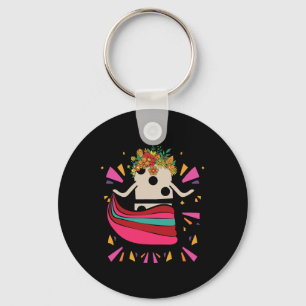Dancing Mexican Train Domino Tile Flowers Funny Ga Keychain