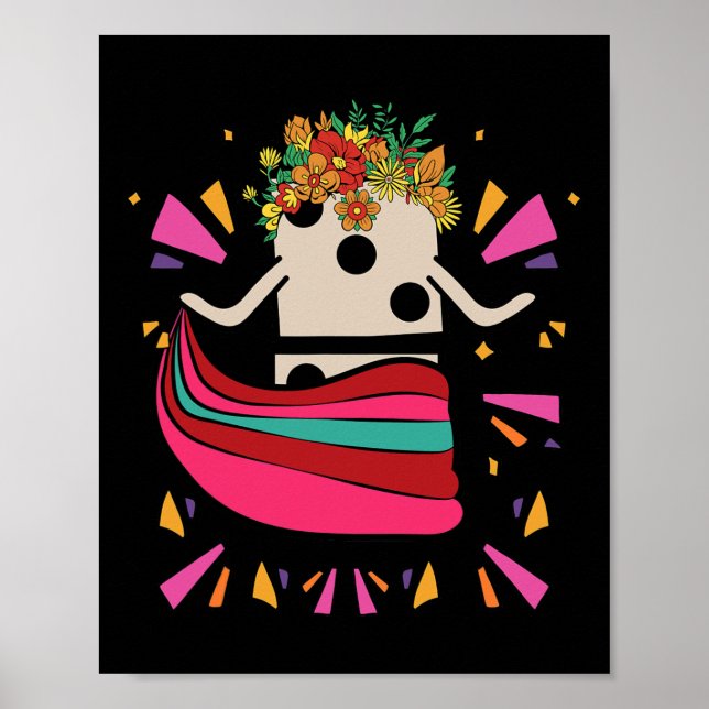 Dancing Mexican Train Domino Tile Flowers Funny Ga Poster (Front)