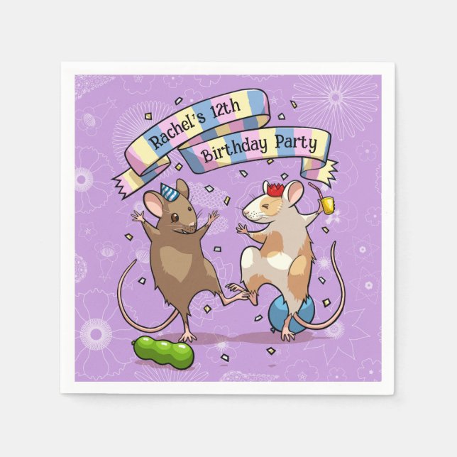 Dancing Mice Add The Name Happy Birthday Party Napkins (Front)