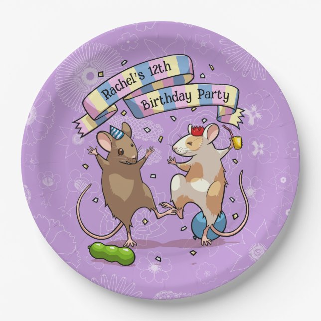 Dancing Mice Add The Name Happy Birthday Party Paper Plates (Front)