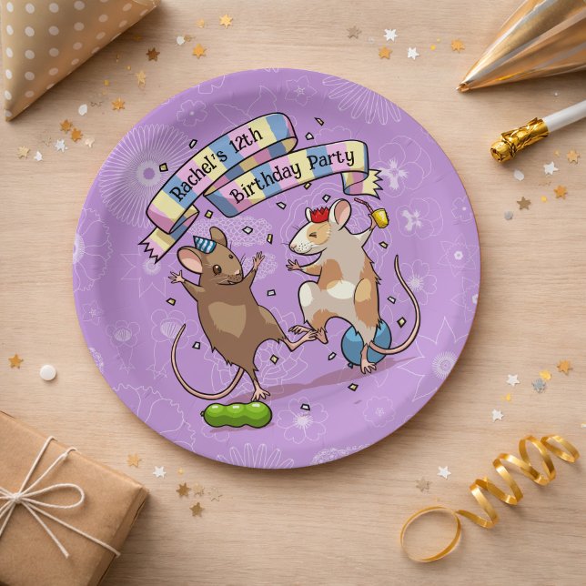 Dancing Mice Add The Name Happy Birthday Party Paper Plates (Creator Uploaded)
