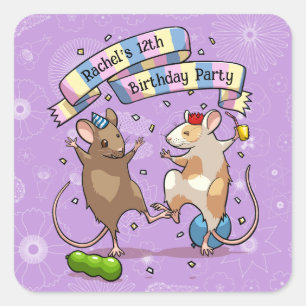 Dancing Mice Add The Name Happy Birthday Party Square Sticker