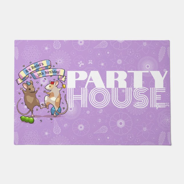 Dancing Mice Name & Age Birthday Party House Doormat (Front)
