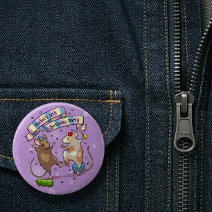 Dancing Mice Name & Age Happy Birthday Party Button