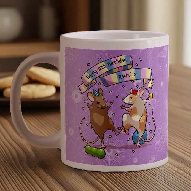 Dancing Mice Name & Age Happy Birthday Party Giant Coffee Mug (Creator Uploaded)