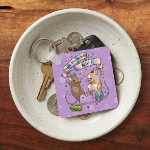 Dancing Mice Name & Age Happy Birthday Party Keychain