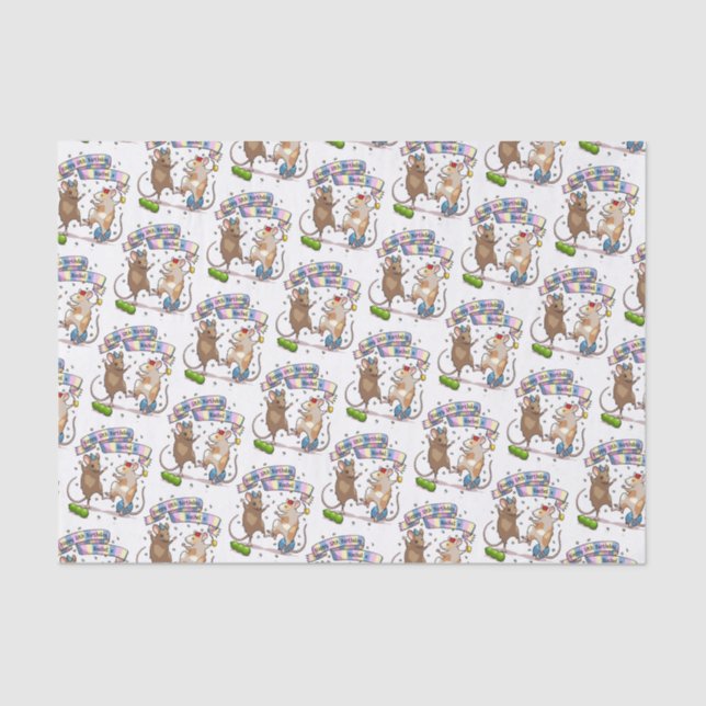 Dancing Mice Name & Age Happy Birthday Party Tissue Paper (Front)
