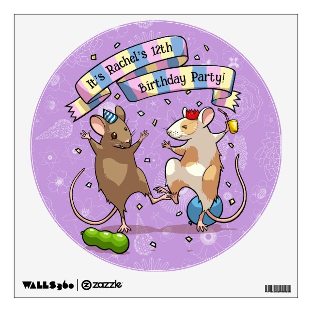 Dancing Mice Name & Age Happy Birthday Party Wall Decal (Front)