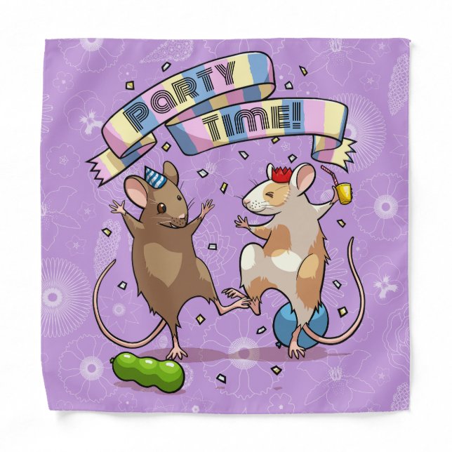 Dancing Mice Party Time Banner Confetti & Balloons Bandana (Front)