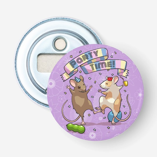 Dancing Mice Party Time Banner Confetti & Balloons Bottle Opener (Front)