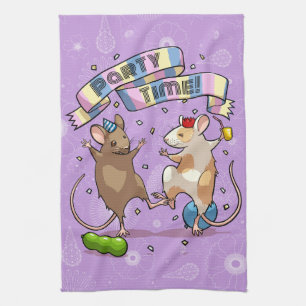 Dancing Mice Party Time Banner Confetti & Balloons Kitchen Towel