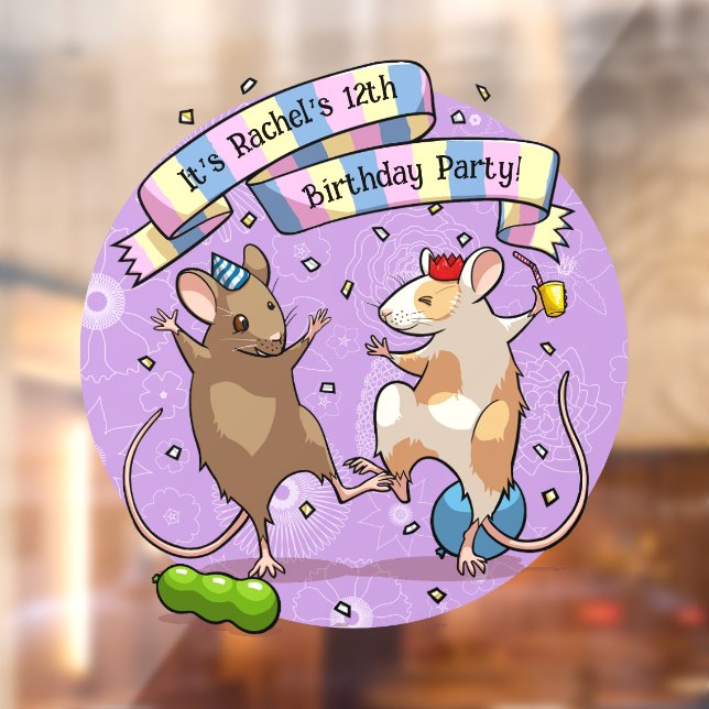 Dancing Mice Party Time Banner Confetti & Balloons Window Cling (Sheet 2)