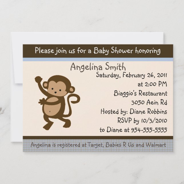 Dancing Monkey Baby Shower Invitation (Front)