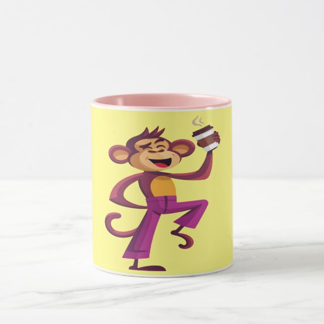 Dancing Monkey with Coffee | Funny Animal  Mug (Center)