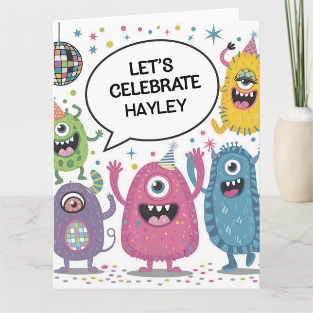 Dancing Monsters Party Kids Birthday Design Card (Front)