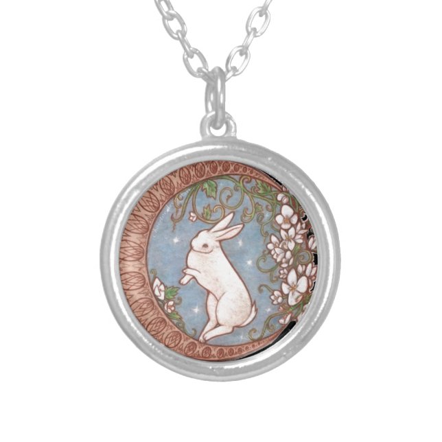 DANCING MOON RABBIT SILVER PLATED NECKLACE (Front)