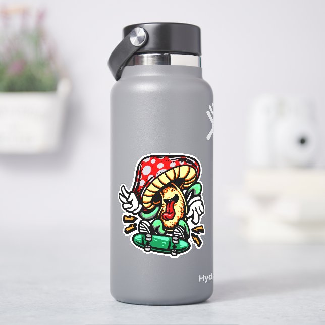 Dancing Mushroom Skateboard 4" Kiss Cut Vinyl  Sticker (HydroFlask)