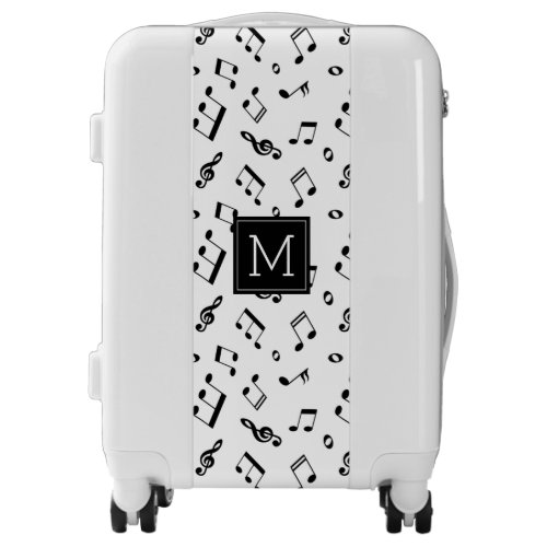 Dancing Music Notes Pattern and Monogram Luggage