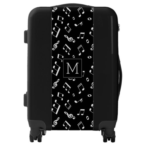 Dancing Music Notes Pattern and Monogram Luggage