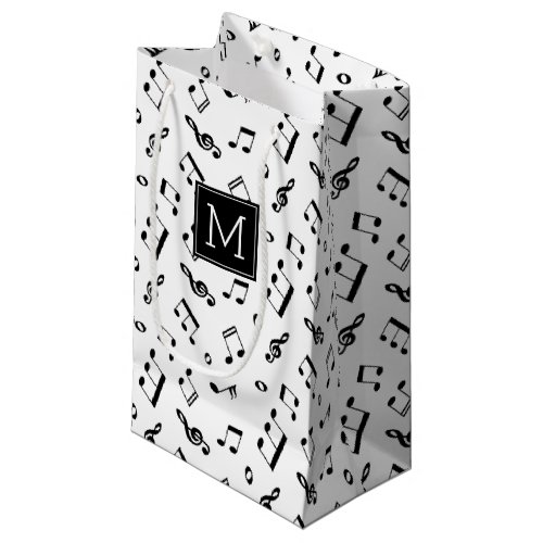 Dancing Music Notes Pattern and Monogram Small Gift Bag