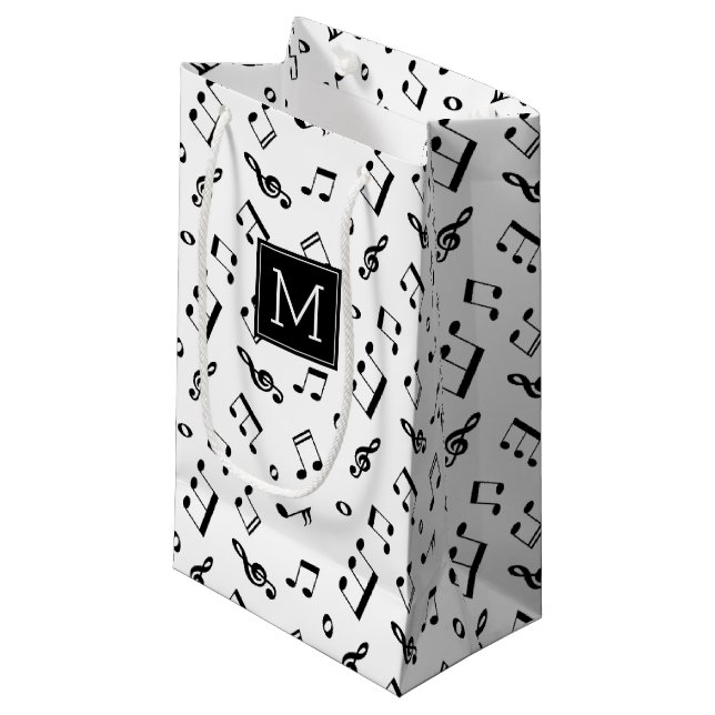 Dancing Music Notes Pattern and Monogram Small Gift Bag (Front Angled)