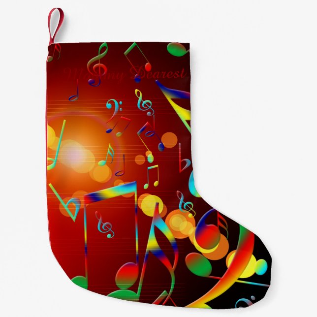 Dancing Musical Notes Small Christmas Stocking (Front)