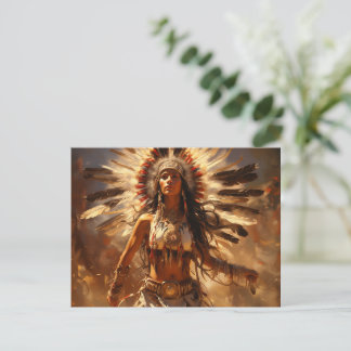 Dancing Native American Woman in Headdress Postcard