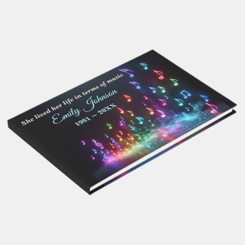 Dancing Neon Musical Notes for Memorial Service Guest Book