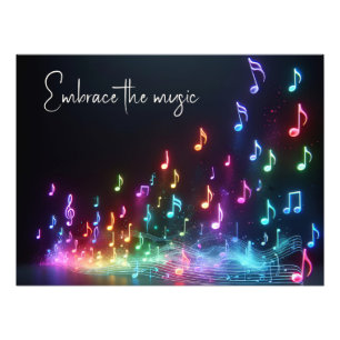 Dancing Neon Musical Notes with Quote Photo Print