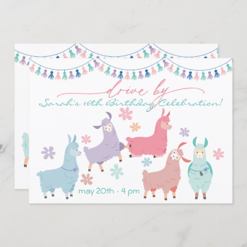 Dancing No Drama Llamas Drive By Birthday Party Invitation