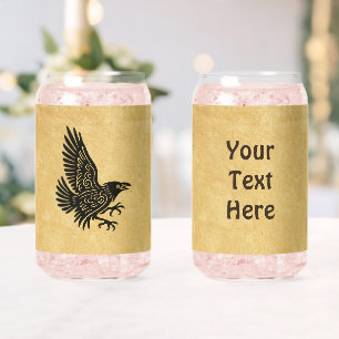 Dancing Norse Raven Can Glass
