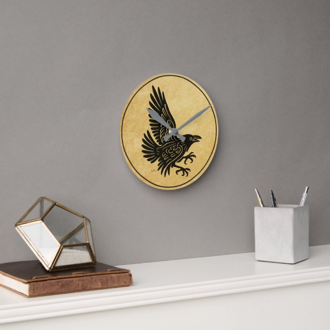 Dancing Norse Raven Round Clock (Office)