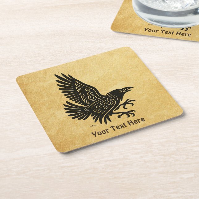 Dancing Norse Raven Square Paper Coaster (Angled)