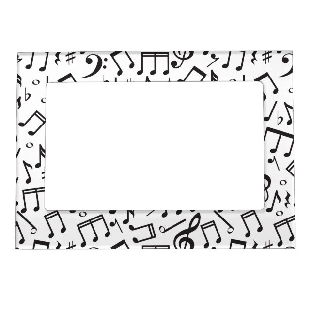 Dancing Notes in Black & White Magnetic Photo Frame (Front)