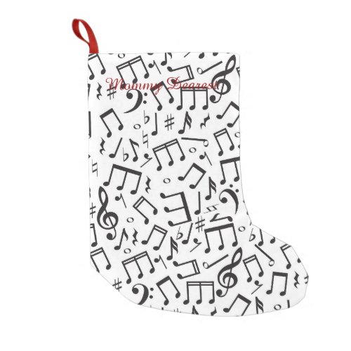 Dancing Notes in Black  White Small Christmas Stocking